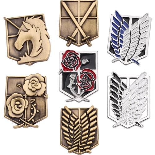 Wholesale Attack on Titan Enamel Pins Brooches Horse Wing Flowers Knives Feather Mental Badge Gifts Pin Brooch Jewelry For Women