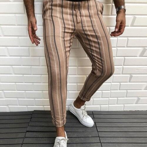 Mens Mid Waist Drawstring Pants New StreetwearSpring Summer Vintage Striped Print Pencil Pants Men Casual Slim Trousers Fashion