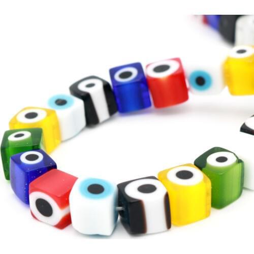 48pcs/Lot 7mm Square Shape Spacer Beads Evil Eye Beads Resin Spacer Beads For Jewelry Making Bracelet Necklace Charms