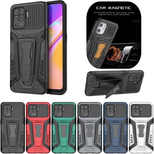 Realme 8 Pro Cases for OPPO F19 Pro Plus Armor Cover Magnetic Car Stand TPU PC Hybrid Protection Fundas for OPPO F19 Back Case
