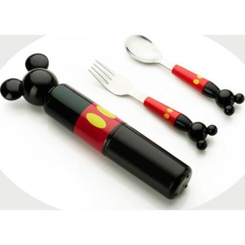 Children stereo mickey head stainless steel fork portable baby boxed set tableware consisting training