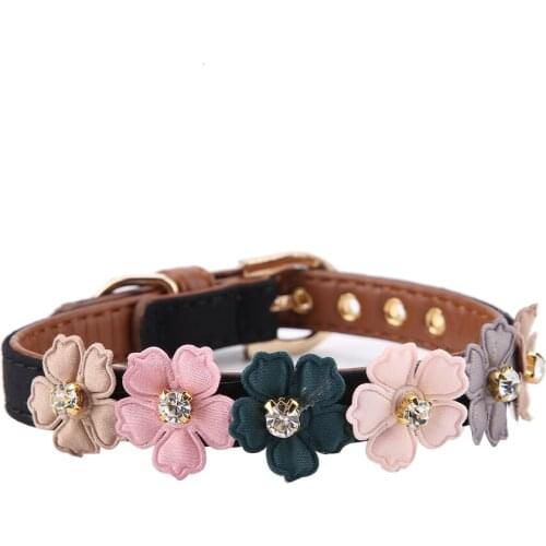 Dropshipping Pet Collar Flower With Diamond Pet Cat Dog Collar Adjustable PU Leather Dog Bow Tie Pet CollarS