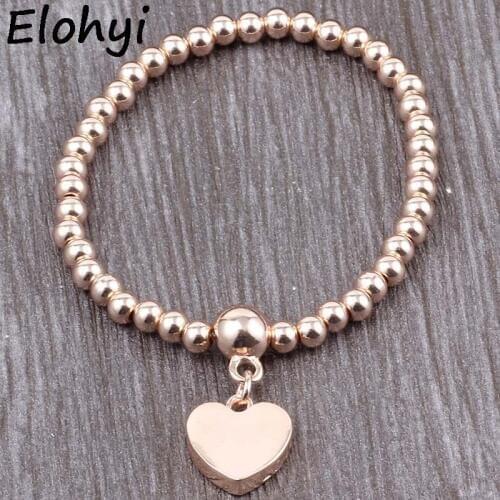ELOHYI Hot Sale Women Men Bijoux Femme DIY Alloy Herart LOVE Cooper 5mm Beads Elastic Handmade Bracelet Jewelry Wholesale