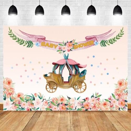 Pumpkin Carriage Backdrops Photography Baby Shower Banner Floral Leaf Newborn Party Decoration Photo Background For Decor