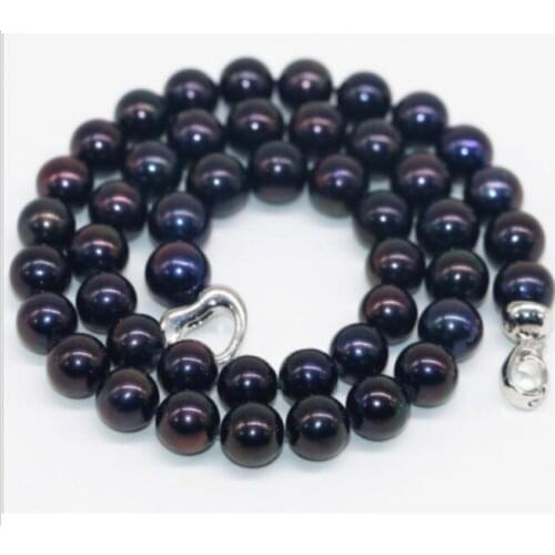 Beautiful 11-12mm natural Tahitian black pearl necklace 18"