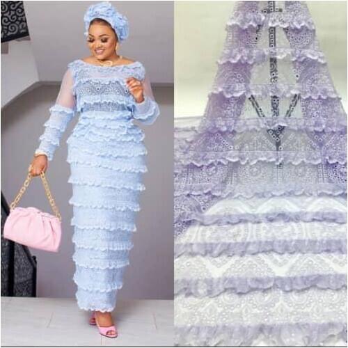 Fashion african lace fabric 3d flower with embroidery French tulle lace fabric For Wedding dress D846