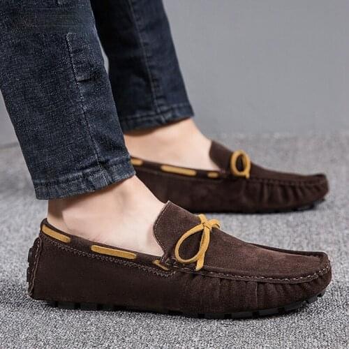 2021 Mens Moccasin Gray Brown Black Loafers Men Leather Shoes Luxury Designer Brand Fashion Sneakers Flats Slip on Lightweight