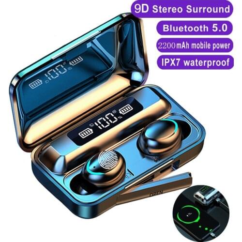 TWS Earphones 9D Stereo Sport Headset Wireless Bluetooth Headphone Handsfree Earbuds with Mic Charging Box for Smart Phone