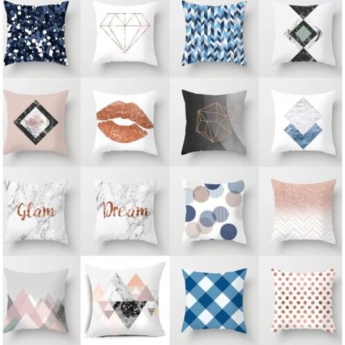 Blue Plaid Pillow Cover Geometric Pillow Case Nordic Cushion Cover Throw Pillows for Living Room Sofa Office Nap Waist Cushion
