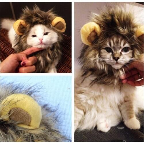 Fancy Pet Hat Costume Cute Lion Mane Cat Wig Halloween Christmas Party Dress Up Headgear lions Mane Cat Hat