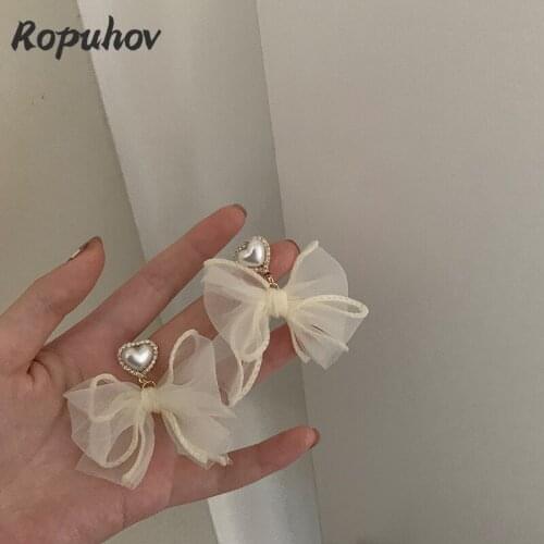 Ropuhov 2021 New Korean Jewelry Gift Silver Needle Pearl Love Lace Bow Temperament Super Fairy Earring Design Female Wholesale