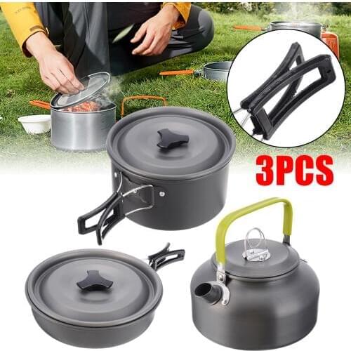 Camping Cookware Cooking Pots Frying Pan Set + Kettle 2-3 Person Utensils Outdoor Tableware