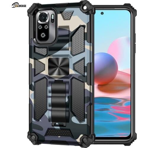 Rugged Camouflage Armor Phone Case for Xiaomi Redmi Note 10 Pro 10S Max Four Corners Holder Shockproof Bracket Protector Cover