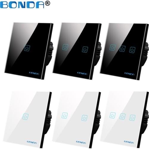Touch Switch Light EU Standard Tempered Crystal Glass Panel 4 Color Power 1/2/3 Gang 1 Way 220V Wall Lamp Sensor Switches on Off