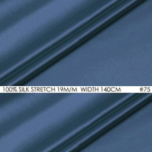 Silk stretch satin 140 cm, width 19momme pure silk satin, Soie Fabrics spandex Satin Men Shirts Material Gray Blue NO 75
