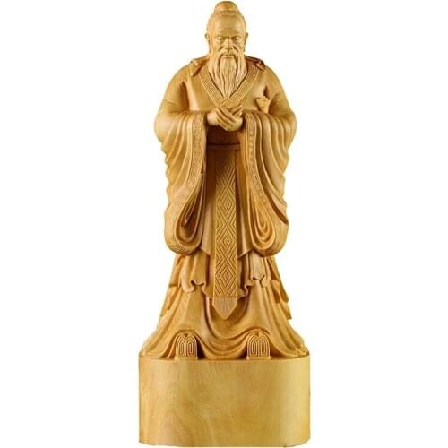 Confucius statue Wood Figurine Institute Chinese Traditional Culture Gift Figures Carving Crafts