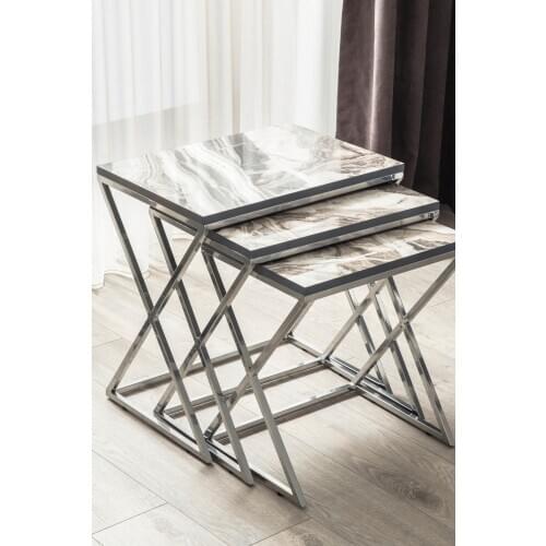 Chrome Metal Legs Marble Patterned Mdf'li Zigon Table Basse Mesa Auxiliar غرفة المعيشة الأثاث Stolik Kawowy журнальный столик