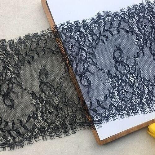 21CM width eyelash fabric DIY decorative high quality soft nylon lace trim wedding dress fabric