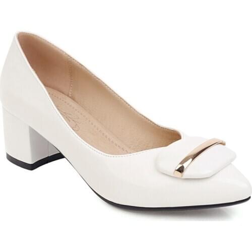 Big Size Pointed metal buckle single shoes ladies high heels women shoes woman pumps