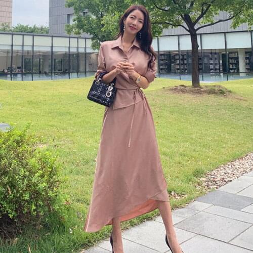 Spring Long Shirt Dress Woman Autumn Long Sleeve Maxi Dresses Elegant Korean Lady Office Dress High Waist Female Streetwear