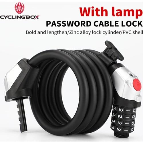 CyclingBOX bicycle lock 4 Digit Password With Lamp Road MTB Bike Strong Bold Steel Cable Riding Equipment Safety Anti-Theft Lock
