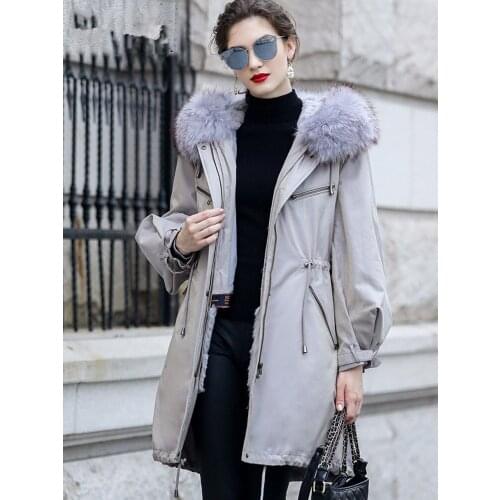 2020 Real Fur Coat Female Rabbit Fur Liner Parka Winter Coat Women Raccoon Fur Collar Warm Jackets Manteau Femme MY4375