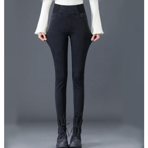 Ladies Elastic High Waist Skinny Jeans Women Fashion Plus Size Blue Black Pocket Jeans Autumn Female Stretch Denim Pencil Pants