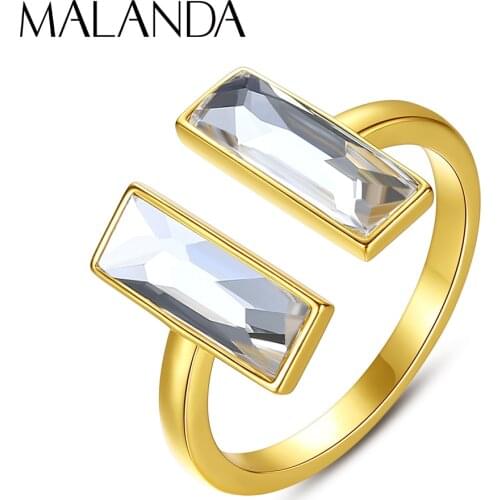 MALANDA Cushion Square Fancy Stone Open Rings For Women Crystal From Swarovski Fashion Silver Color Rings Wedding Jewelry Gift