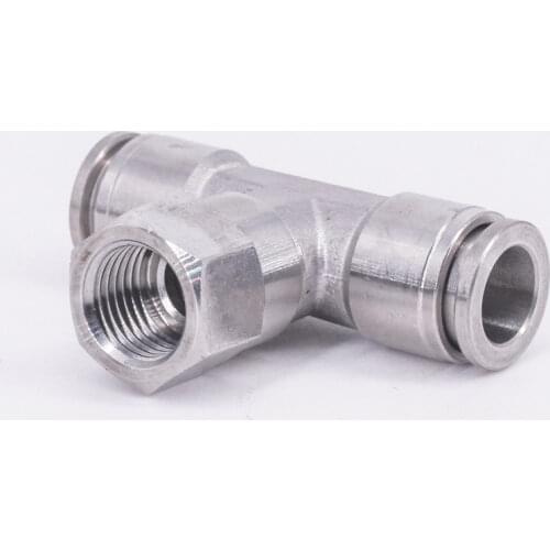1/8" 1/4" 3/8" 1/2" BSPP Female x 6/8/10/12mm Push In Tee 3 Way Pneumatic 304 Stainless Quick Connector Release Air Fitting