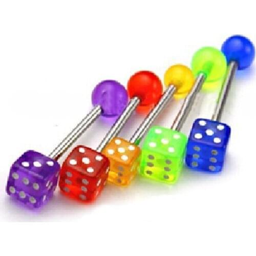 10PCS New Multicolor Dice Stainless Steel Barbell Tongue Piercing Jewelry Geometric Industrial Piercing Nipple Rings