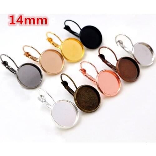 14mm 10pcs 9 Colors Plated French Lever Back Earrings Blank/Base,Fit 14mm Glass Cabochons,Buttons;Earring Bezels