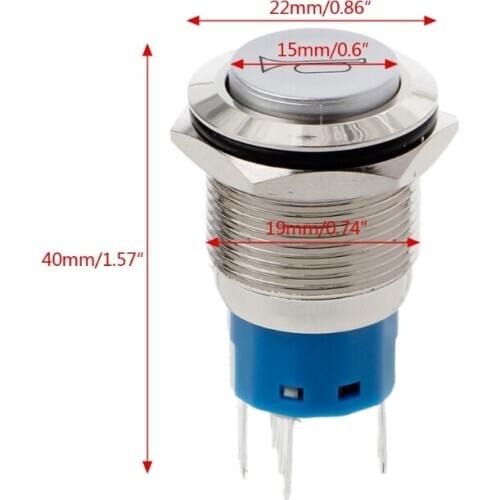 19mm LED Momentary Horn Button Metal Push Button Lighted Switch 12V Q9QD
