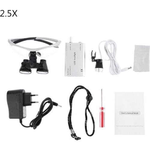 2.5X/3.5X 420 mm Dental Loupe Magnifier Binocular Magnifier Operation Loupe with Spotlight Head Light