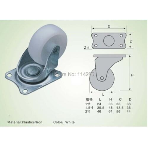 4 Pcs White Plastic 50mm Diameter Furniture Replacement Caster Wheel
