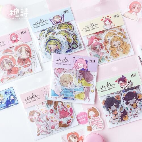 40PCS New Maiden Series Children Stationery For DIY Albums Scrapbooking Diary Decoration Cartoon Depicting Stickers