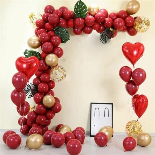 66pcs/lot Ruby Red Balloons Garland Arch Kit Gold Confetti Transparent Balloons Baby Shower Birthday Wedding Decoration Supplies