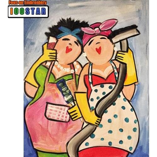 DIY Diamond Painting Diamond Embroidery Full Mosaic Rhinestones Happy Housewife Doing Cleaning Wall Picture