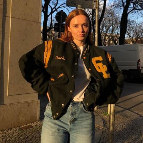 B-TOTO American Retro Baseball Uniform Jacket Female Ins Tide Loose Jacket Spring And Autumn All-match Thin Section 2021 New