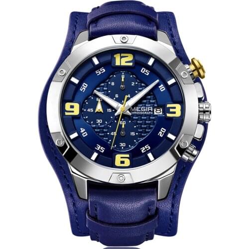MEGIR Top Brand Luxury Watch Men New 2018 Fashion Casual Quartz Chronograph Leather Strap Wristwatches Relogio Masculino