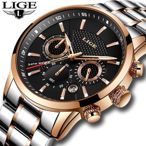 Top Brand Luxury LIGE New Men Casual Sports Quartz Watch Fashion Full Steel Mens Watches Men Waterproof Clock Relogio Masculino