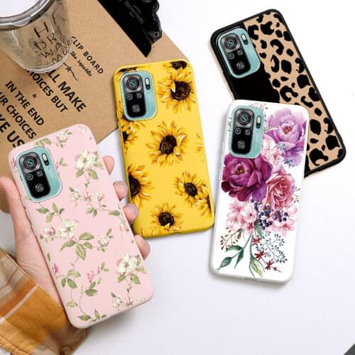 Silicone Flowers Leopard Phone Cases For Xiaomi Redmi Note 10 Case Leopard TPU Back Cover For Xiomi Redmi Note10 Pro Max Bumper