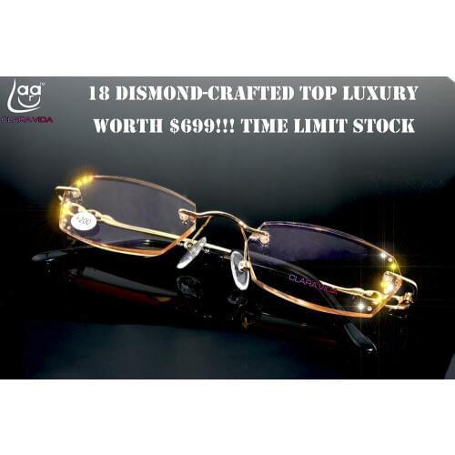 = CLARA VIDA = Fashion Ladies HD Luxury Diamond Cutting Edges Ultra Light Rimless Reading Glasses With Case +1 +1.5 +2 +2.5 +3