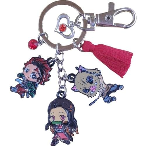 Demon Slayer Style Kamado Nezuko Colorful Enamel Keychain Key Ring Tassels Jewelry Party Women Gift Drop Shipping CM021-040