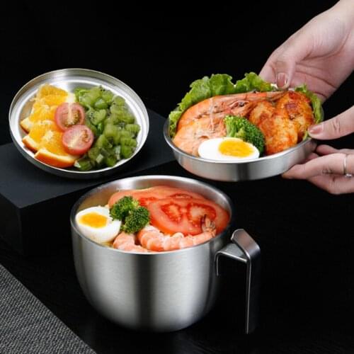 Stainless Steel Double-Layer Instant Noodle Bowl Fast Food Cup With Cover Anti-Scalding Thermal Lunch Box Ramen Food Container