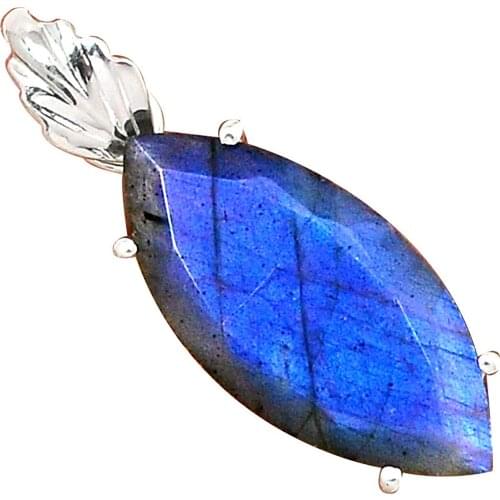 Nature FACETED LABRADORITE Pendant 925 Sterling Silver, 38 mm, MHBAP5469