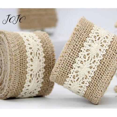 JOJO BOWS 50mm 2m Hemp Ribbon With Lace For Craft Jute Burlap Tape For Needlework Gift Wrapping Home Decor Handmade Material
