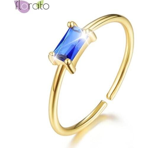 Blue/white/green/red Rectangular Zircon 925 Sterling Silver Rings for Women Simple Party Open Rings Fashion Jewelry Adjustment