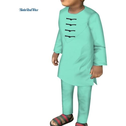 African Boys Tops and Pants Sets Plus Size Bazin Riche African Print Robes Sets Shirt and Pants Sets Children Clothing WYT642