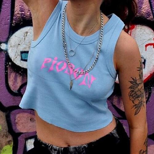 Summer Round Neck Base Tank Tops Women Ladies Letter Printed Slim Fit Comfortable Wild Casual Sleeveless Stylish Cropped Vest