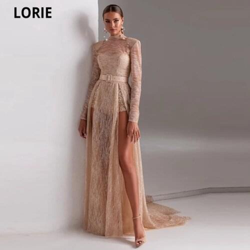 LORIE Fashion Long Evening Dresses 2021 High Neck Tulle Robe De Soirée De Mariage Side Split Vestidos De Fiesta Court Train